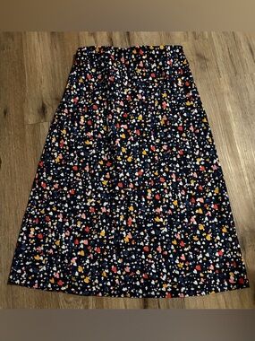 LOFT - Navy A-Line Skirt with Multi-Color Heart Print - Size Small Petite